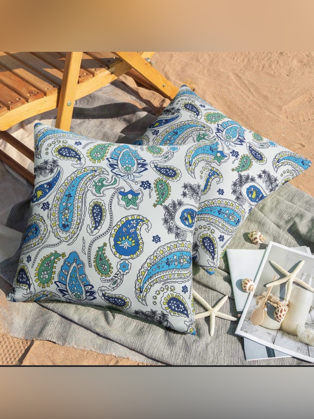 Blue & Green Paisley Outdoor Throw Pillow Pair